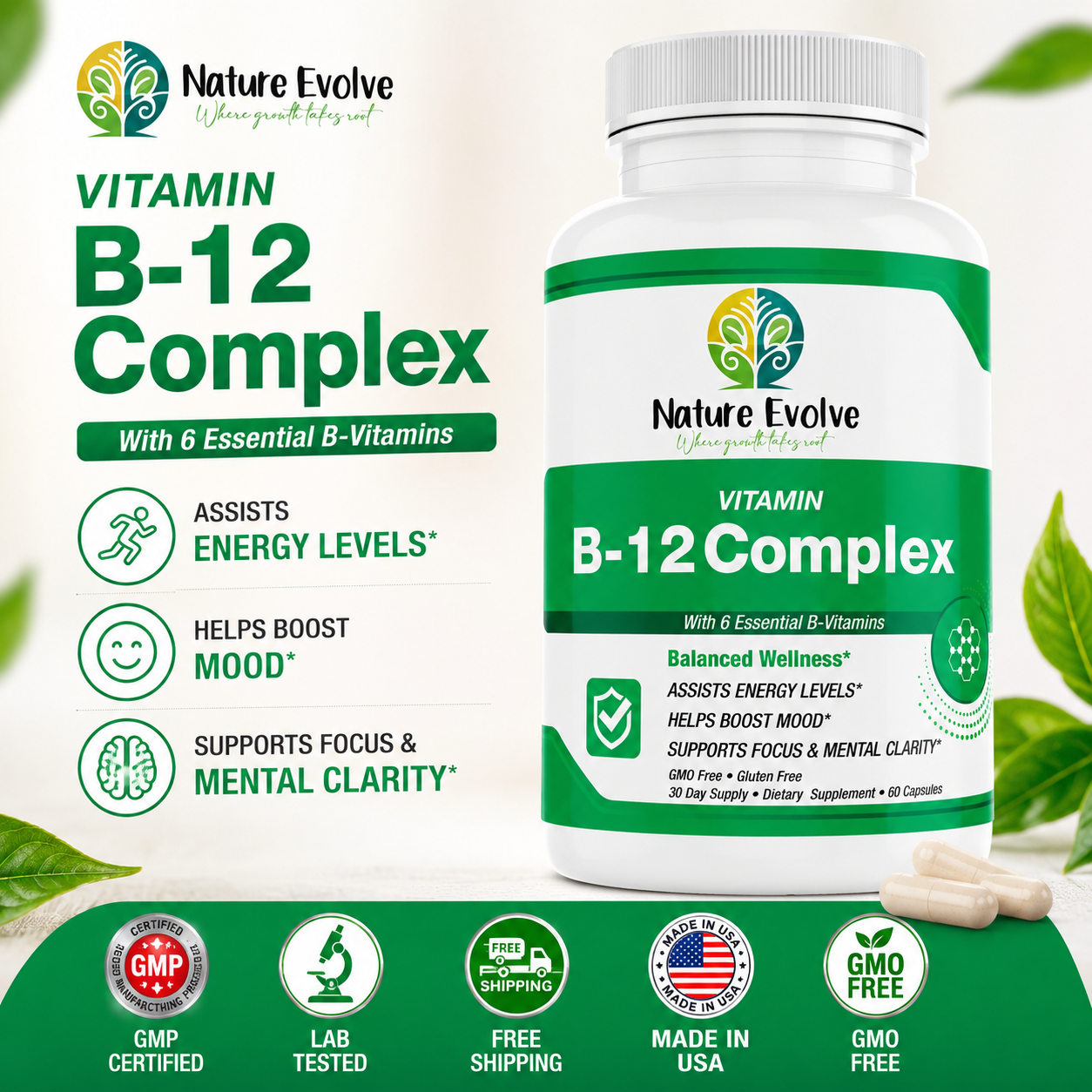 Vitamin B-12 Complex, Energy & Mental Clarity Support